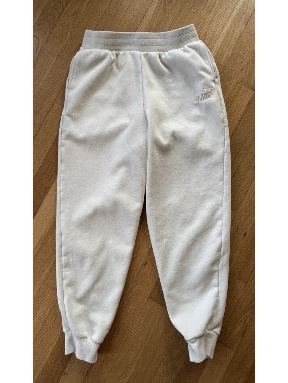 Puma 670007 Jogger Sweatpants Drawstring Elastic Waist Pockets Ivory